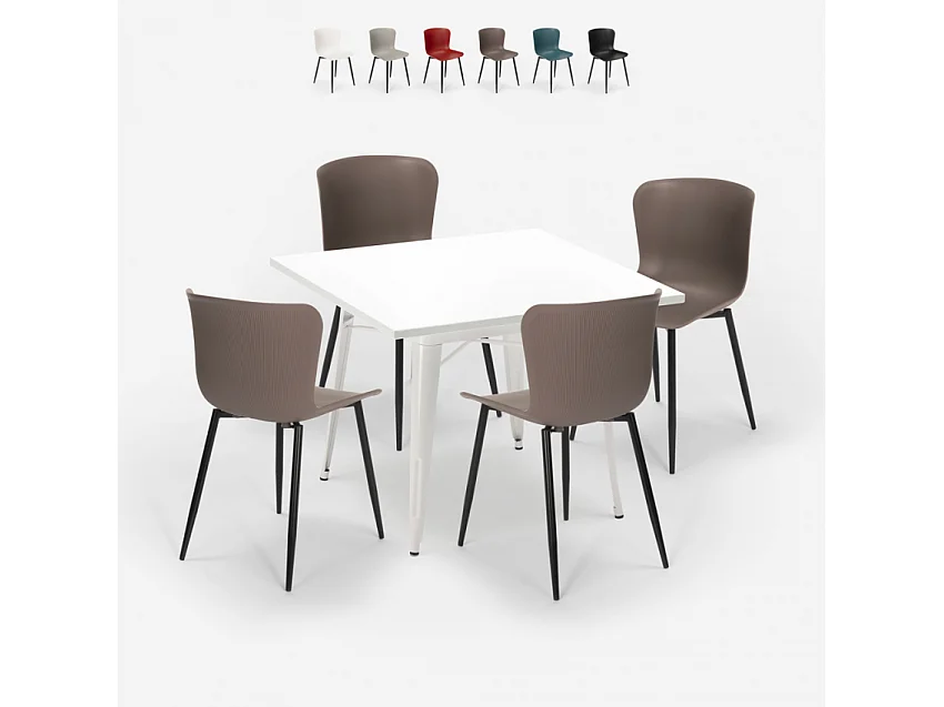 conjunto mesa cuadrada diseño industrial 80 x 80 cm 4 sillas wrench light - Gris Oscuro