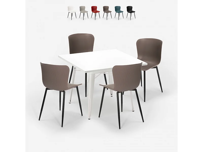 conjunto mesa cuadrada diseño industrial 80 x 80 cm 4 sillas wrench light - Gris Oscuro