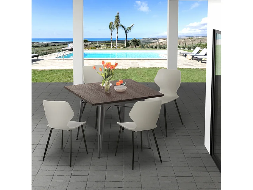 conjunto bar cocina mesa cuadrada 80 x 80 cm 4 sillas diseño moderno howe - Negro