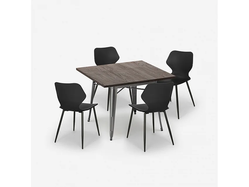 conjunto bar cocina mesa cuadrada 80 x 80 cm 4 sillas diseño moderno howe - Negro