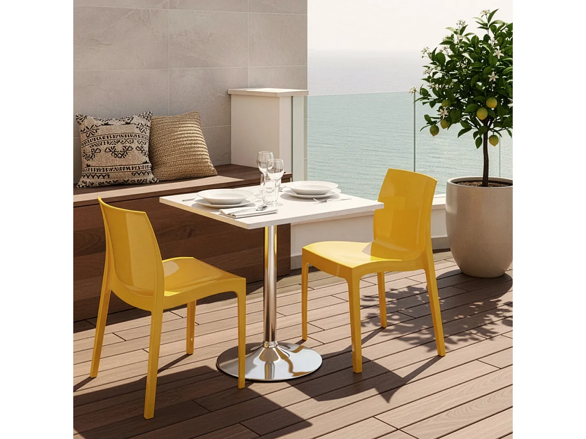 Table Carrée Blanche 70x70cm Avec 2 Chaises Colorées Grand Soleil Set Intérieur Bar Café Ice Cocktail - Jaune