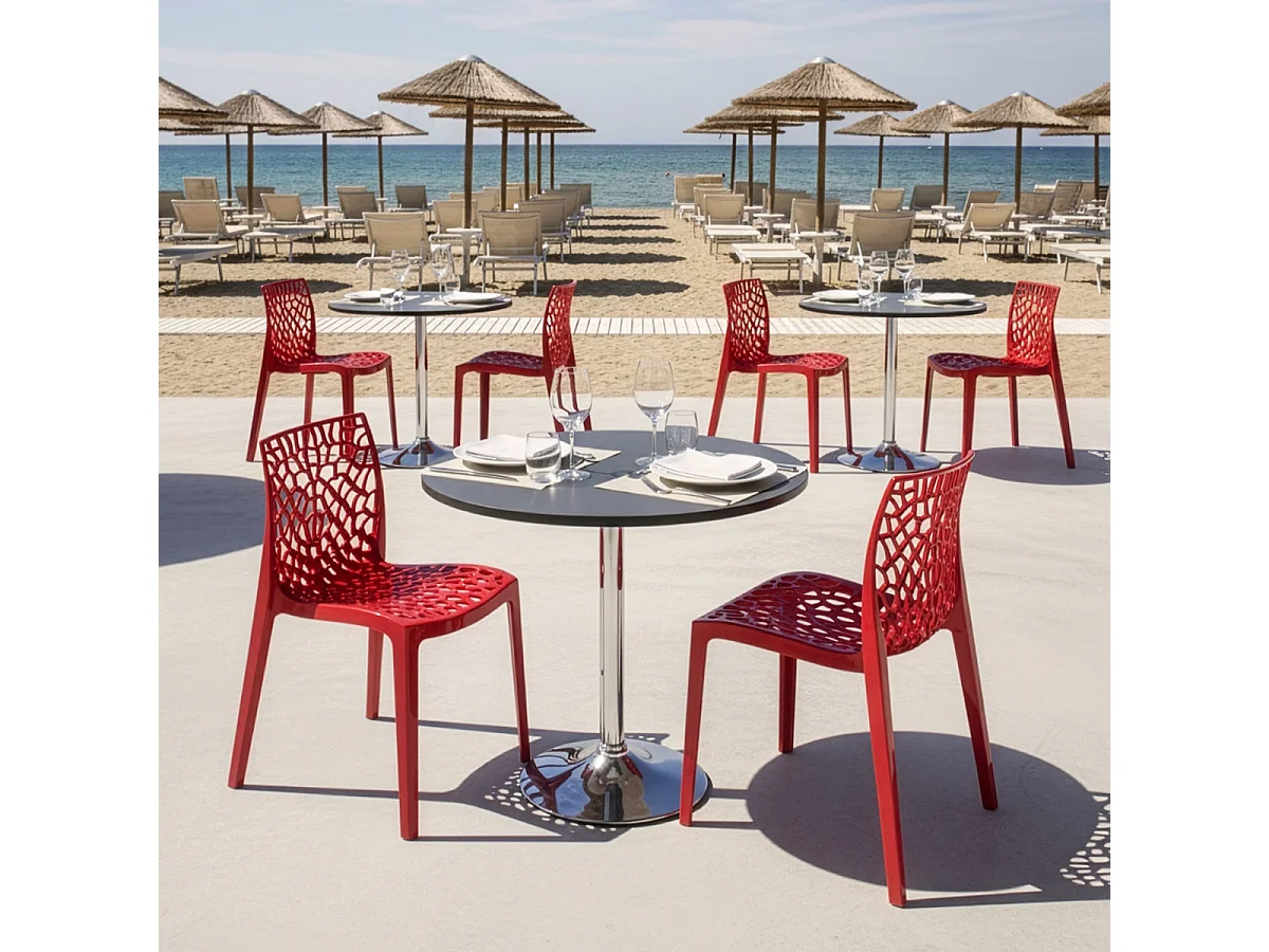 Table Ronde Noire 70x70cm Avec 2 Chaises Colorées Grand Soleil Set Intérieur Bar Café Gruvyer Cosmopolitan - Rouge
