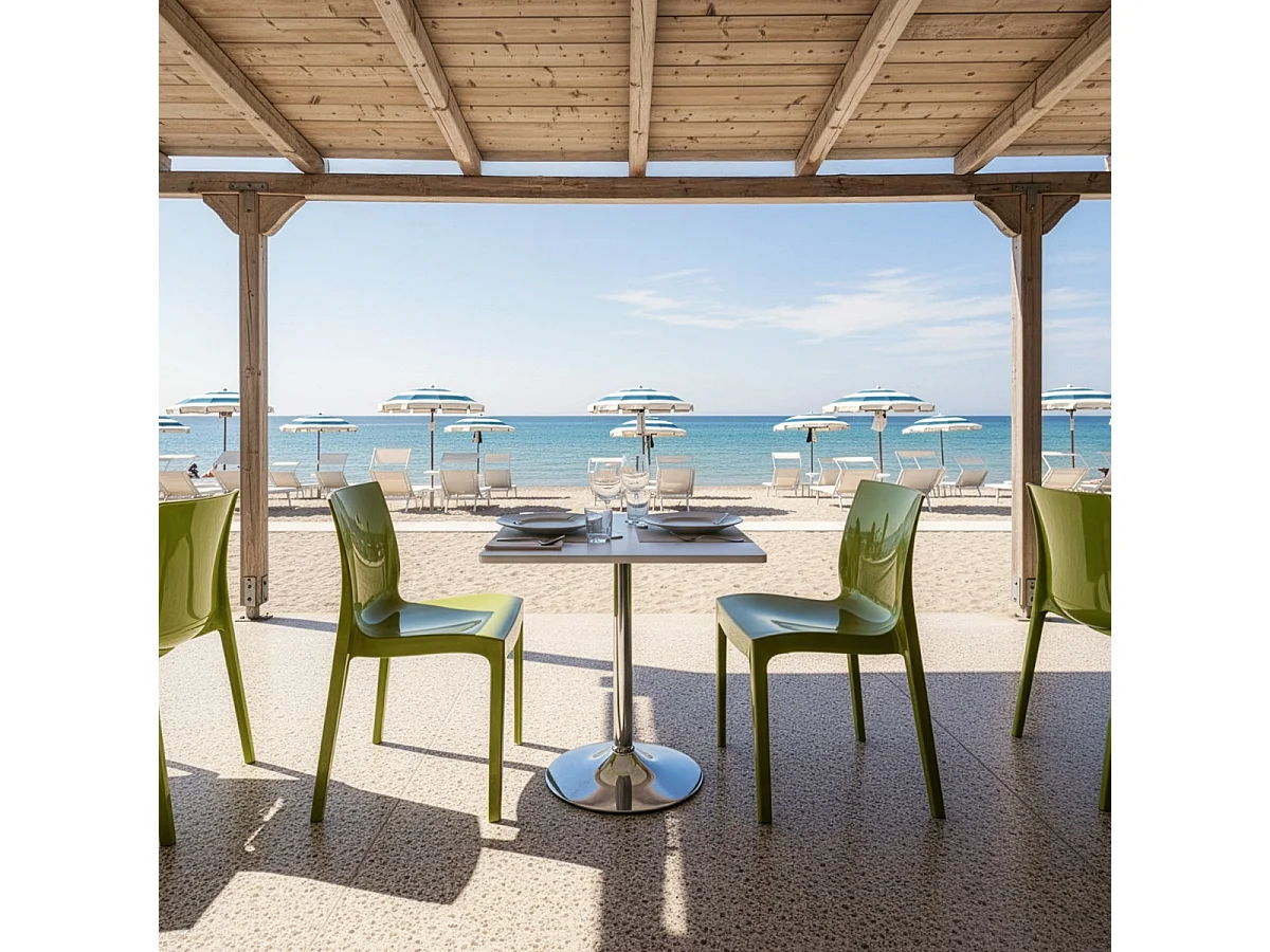 Table Carrée Blanche 70x70cm Avec 2 Chaises Colorées Grand Soleil Set Intérieur Bar Café Ice Cocktail - Vert