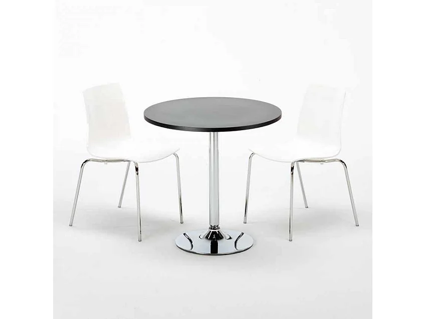 Mesa Redonda Negra 70x70 cm y 2 Sillas De Colores Lollipop Gold - Blanco