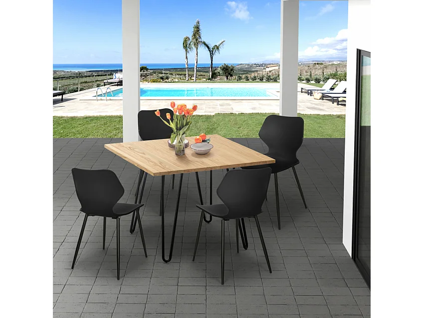 Ensemble Table Carrée 80x80cm et 4 Chaises Design Style Industriel Sartis Light - Noir