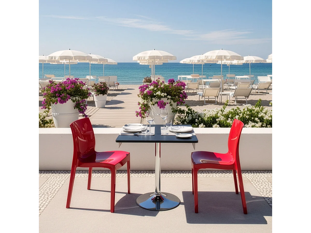 Table Carrée Noire 70x70cm Avec 2 Chaises Colorées Grand Soleil Set Intérieur Bar Café Ice Mojito - Rouge