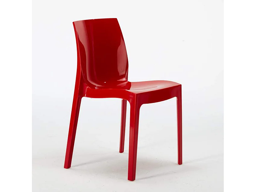 Table Carrée Noire 70x70cm Avec 2 Chaises Colorées Grand Soleil Set Intérieur Bar Café Ice Mojito - Rouge