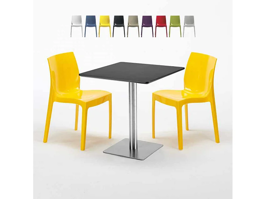 Mesa Cuadrada Negra 70x70 cm y 2 Sillas De Colores Ice RUM RAISIN