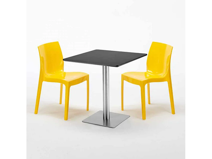 Mesa Cuadrada Negra 70x70 cm y 2 Sillas De Colores Ice RUM RAISIN