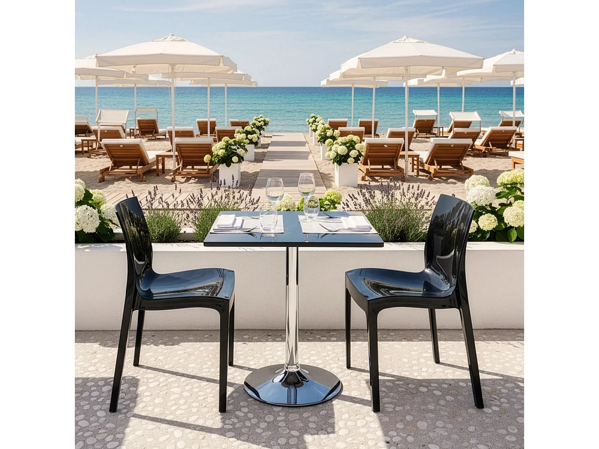 Table Carrée Noire 70x70cm Avec 2 Chaises Colorées Grand Soleil Set Intérieur Bar Café Ice Mojito - Noir