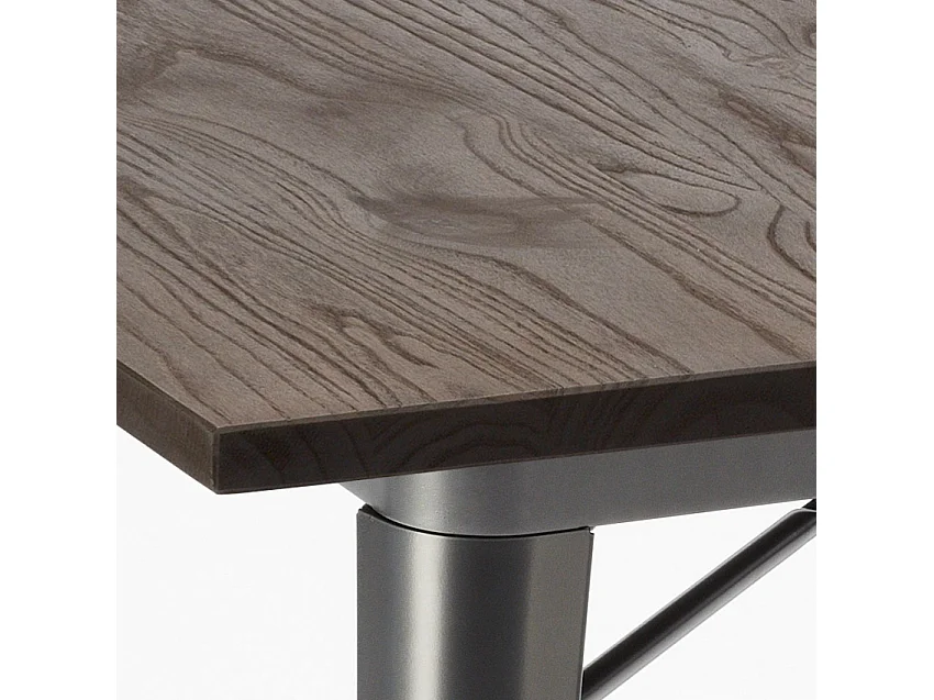 juego cocina industrial mesa 80 x 80 cm 4 sillas madera metal hustle wood - Azul