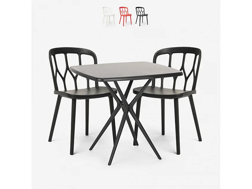 Juego mesa cuadrada negro 70 x 70 cm 2 sillas exterior diseño Saiku Dark - Negro