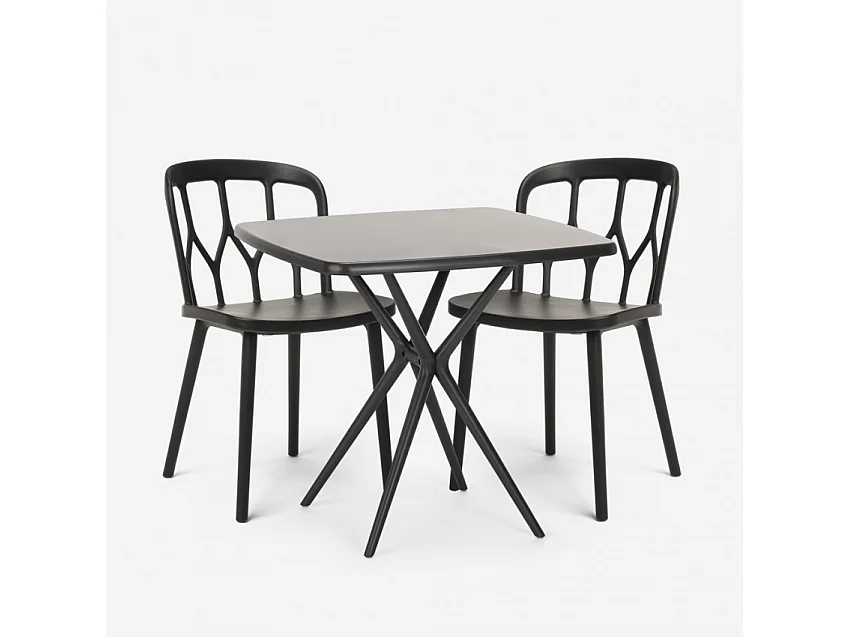 Juego mesa cuadrada negro 70 x 70 cm 2 sillas exterior diseño Saiku Dark - Negro
