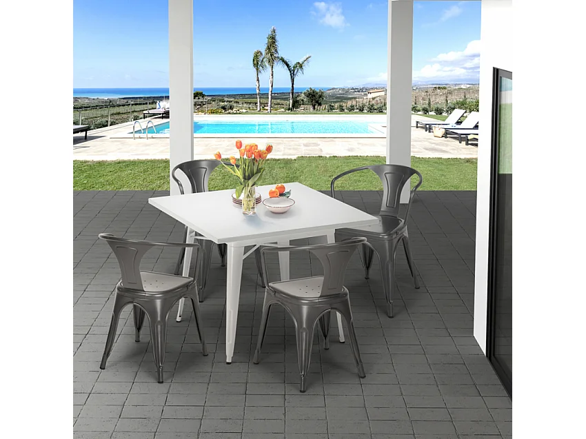 juego cocina restaurante estilo industrial mesa acero 80 x 80 cm 4 sillas century white - Rojo