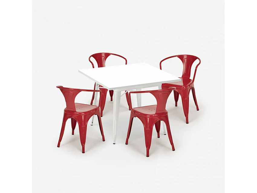 juego cocina restaurante estilo industrial mesa acero 80 x 80 cm 4 sillas century white - Rojo