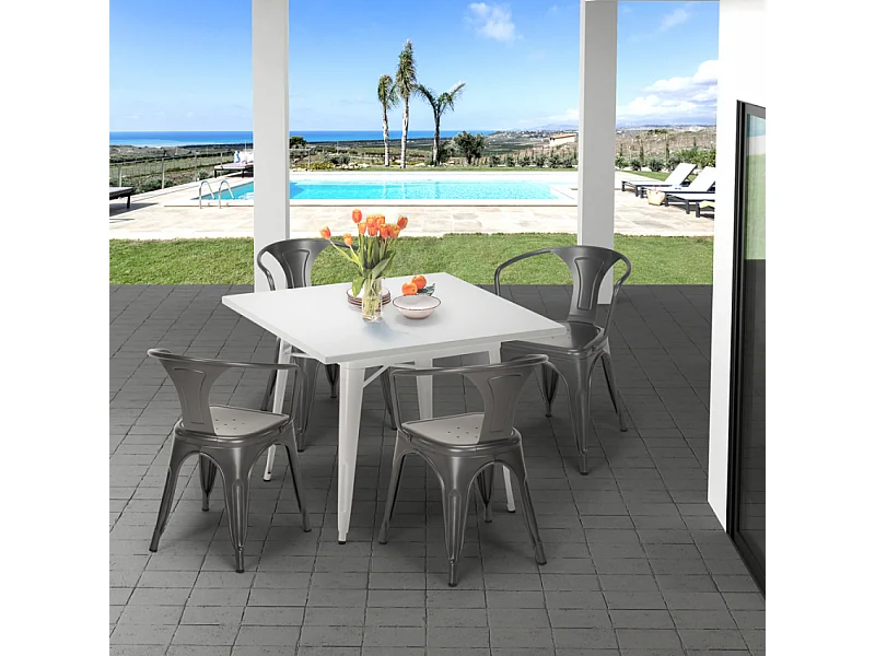 juego cocina restaurante estilo industrial mesa acero 80 x 80 cm 4 sillas century white - Rojo