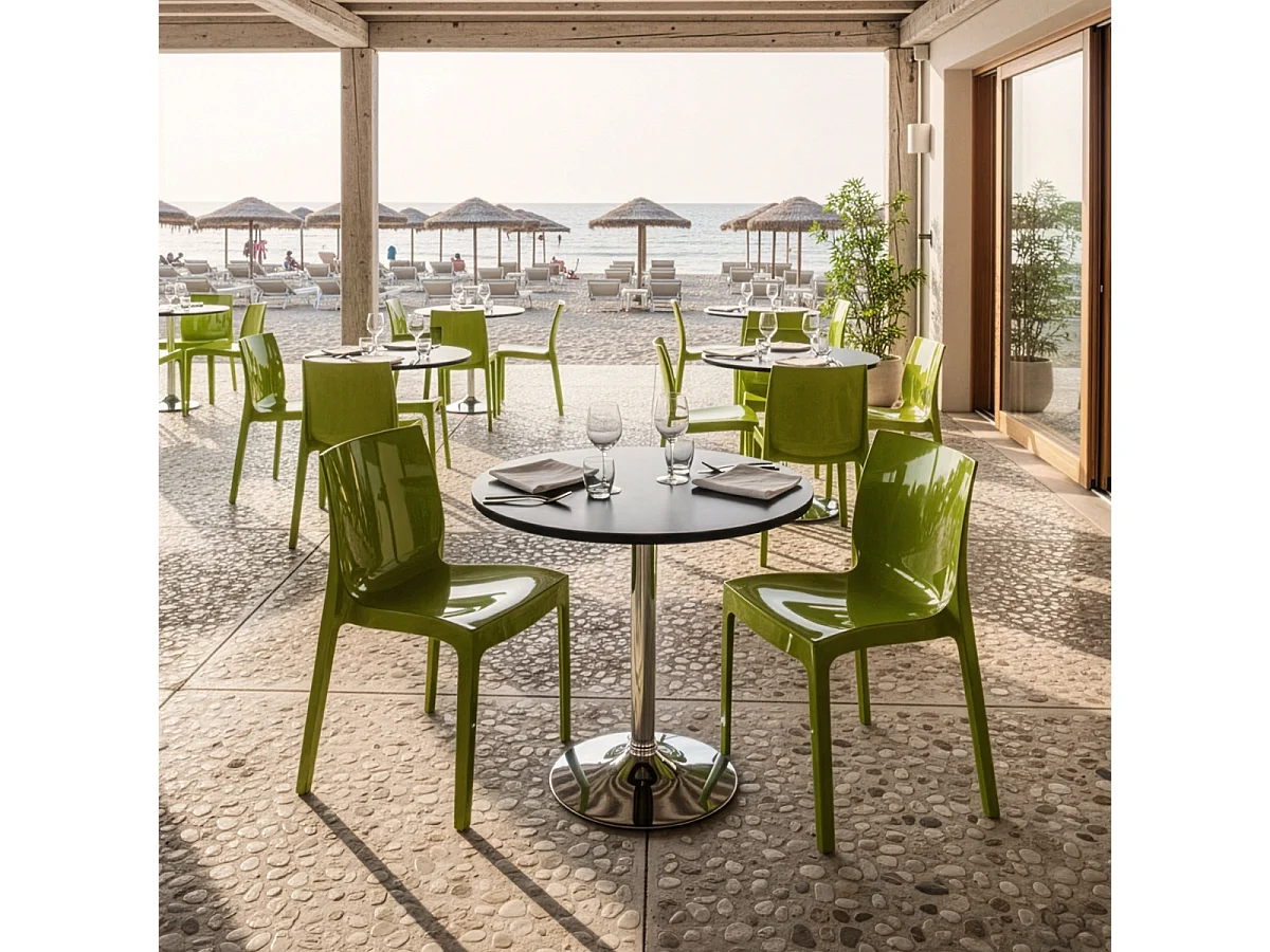 Table Ronde Noire 70x70cm Avec 2 Chaises Colorées Grand Soleil Set Intérieur Bar Café Ice Cosmopolitan - Vert