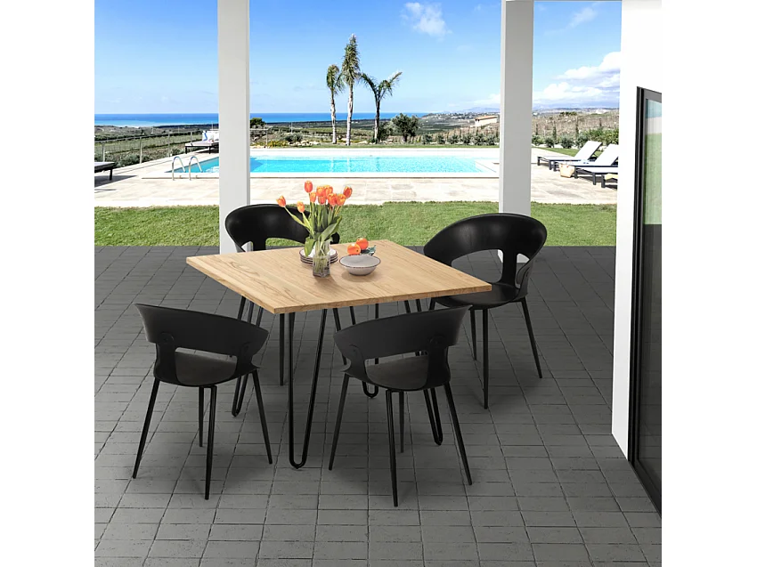 Ensemble Table 80x80cm Industriel et 4 Chaises Design Moderne Cuisine Industriel Maeve Light - Rouge