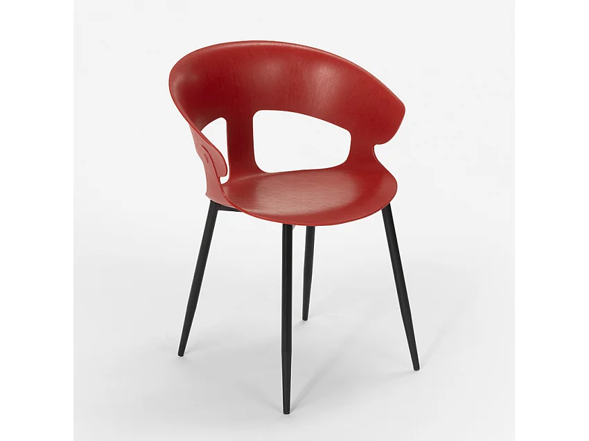 Ensemble Table 80x80cm Industriel et 4 Chaises Design Moderne Cuisine Industriel Maeve Light - Rouge