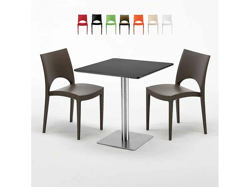 Mesa Cuadrada Negra 70x70 cm y 2 Sillas De Colores Paris Rum Raisin