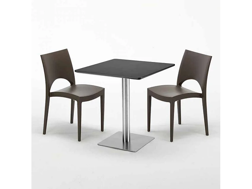 Mesa Cuadrada Negra 70x70 cm y 2 Sillas De Colores Paris Rum Raisin