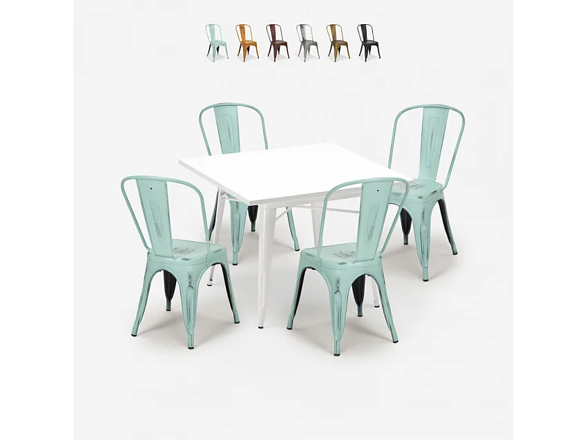 juego 4 sillas industrial estilo mesa metal 80 x 80 cm blanco state white - Azul