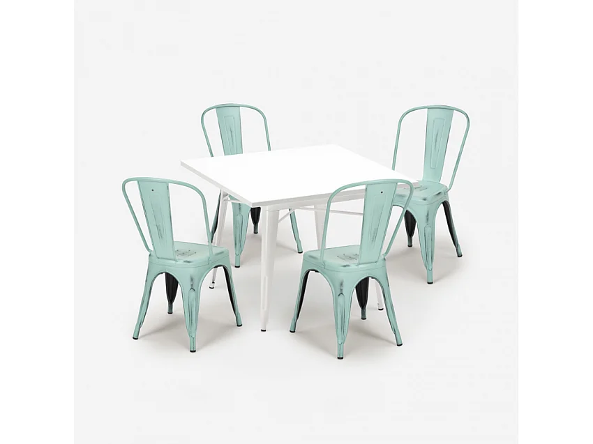 juego 4 sillas industrial estilo mesa metal 80 x 80 cm blanco state white - Azul