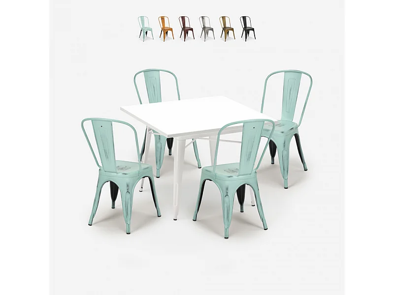juego 4 sillas industrial estilo mesa metal 80 x 80 cm blanco state white - Azul