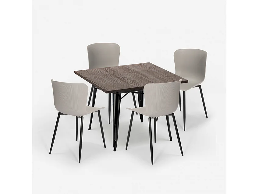 juego mesa cuadrada 80 x 80 cm 4 sillas estilo industrial anvil dark - Gris