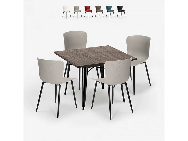 juego mesa cuadrada 80 x 80 cm 4 sillas estilo industrial anvil dark - Gris