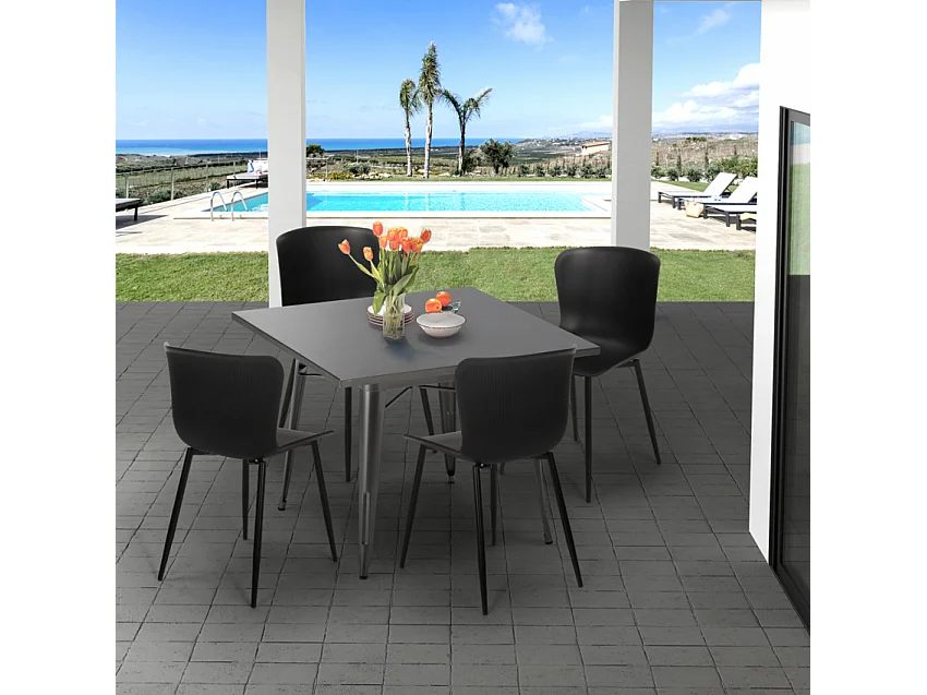 conjunto 4 sillas mesa cuadrada 80 x 80 cm diseño industrial wrench - Rojo