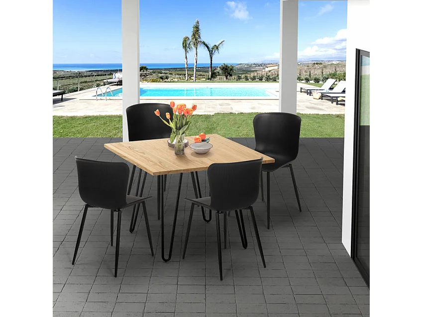 Ensemble 4 Chaises et 1 Table Carrée 80x80cm Design Industriel Claw Light - Noir