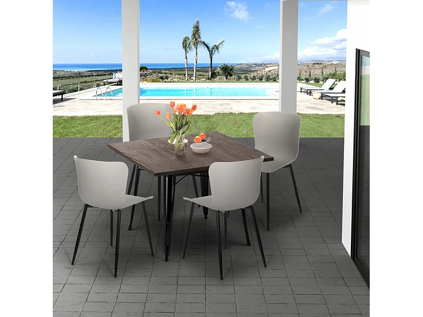 juego mesa cuadrada 80 x 80 cm 4 sillas estilo industrial anvil dark - Gris Oscuro