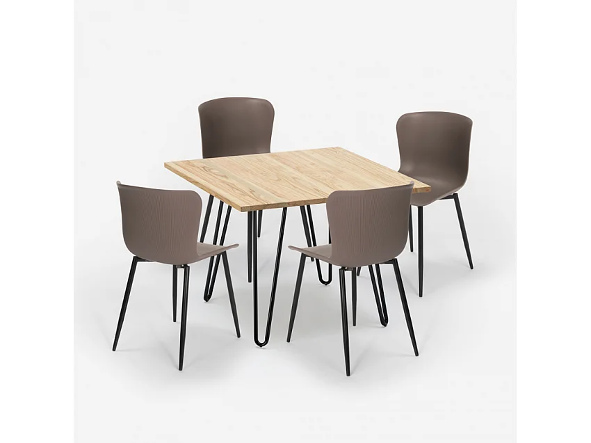 Conjunto 4 sillas mesa cuadrada 80 x 80 cm diseño industrial Claw Light - Gris Oscuro