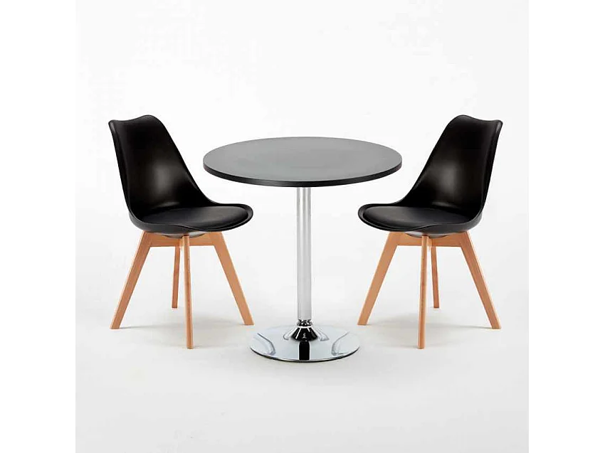 Mesa Redonda Negra Con 2 Sillas De Colores Interior Bar Nordica Cosmopolitan - Negro
