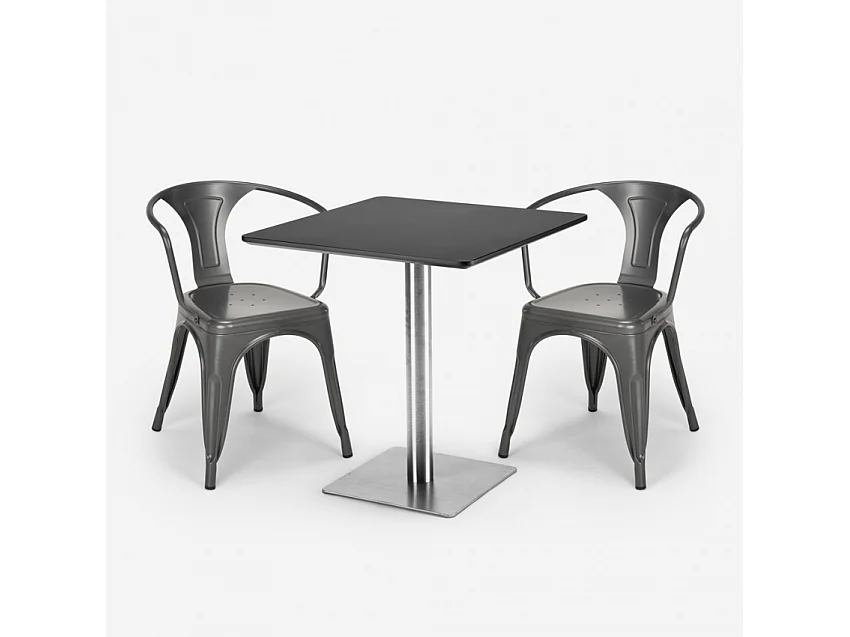 juego 2 sillas mesa 70 x 70 cm horeca bar restaurante starter silver - Gris Oscuro