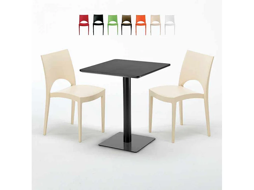 Mesa Cuadrada Negra 60x60 cm con 2 Sillas De Colores Paris Licorice