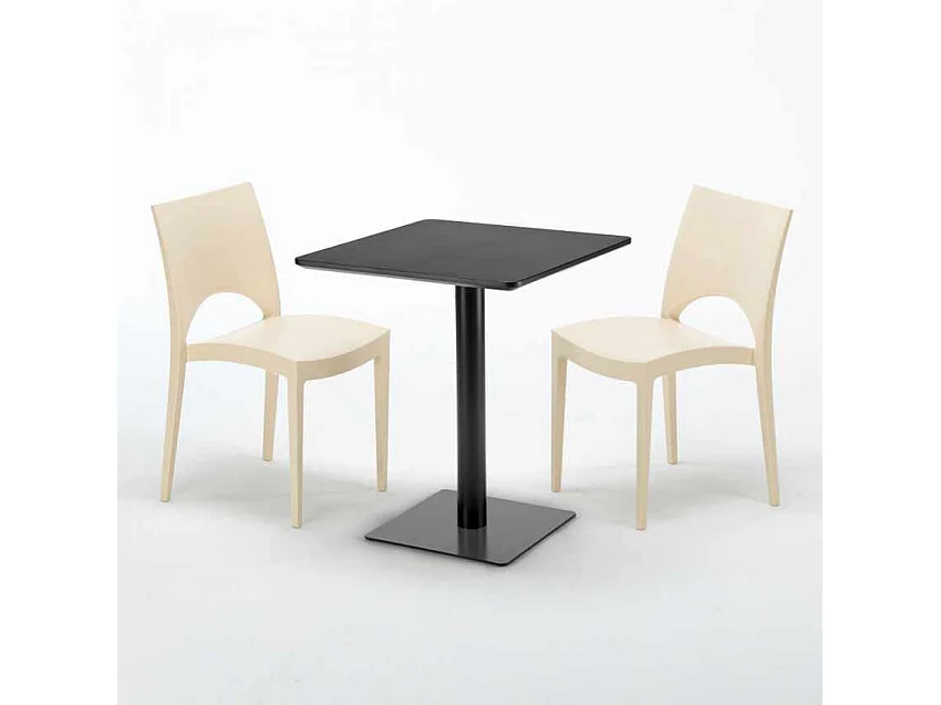 Mesa Cuadrada Negra 60x60 cm con 2 Sillas De Colores Paris Licorice