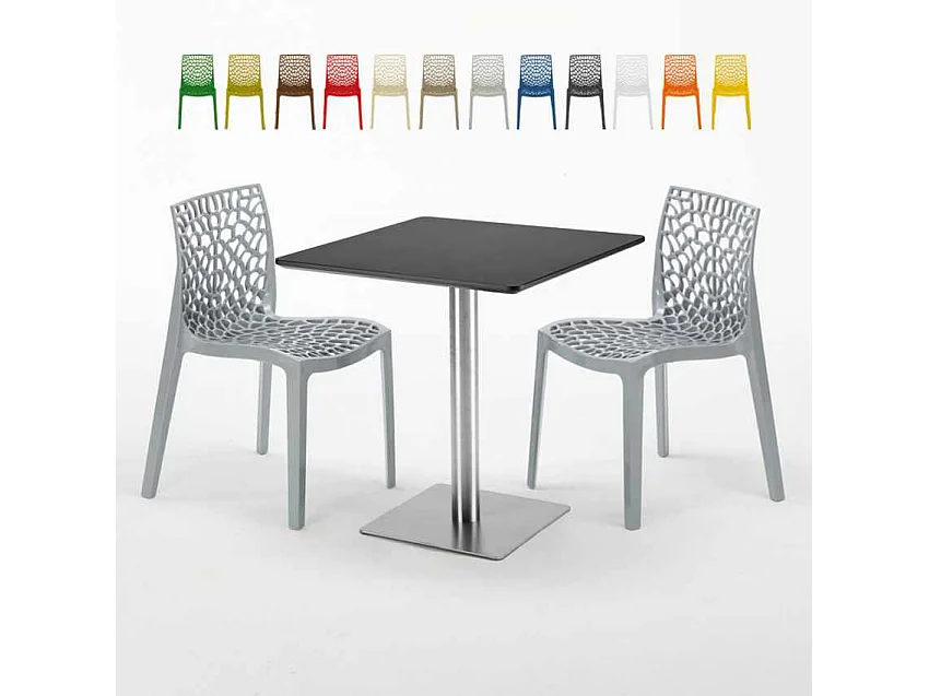 Mesa Cuadrada Negra 70x70 cm y 2 Sillas De Colores Gruvyer Rum Raisin