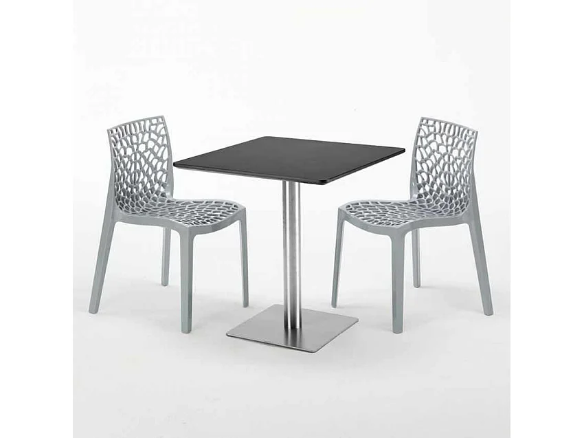 Mesa Cuadrada Negra 70x70 cm y 2 Sillas De Colores Gruvyer Rum Raisin