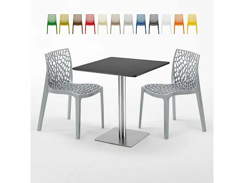 Mesa Cuadrada Negra 70x70 cm y 2 Sillas De Colores Gruvyer Rum Raisin