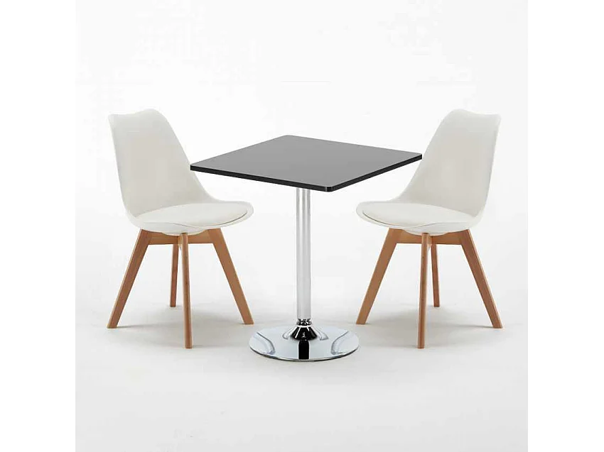 Tavolino Quadrato Nero 70x70cm Con 2 Sedie Interno Nordica Mojito - Bianco