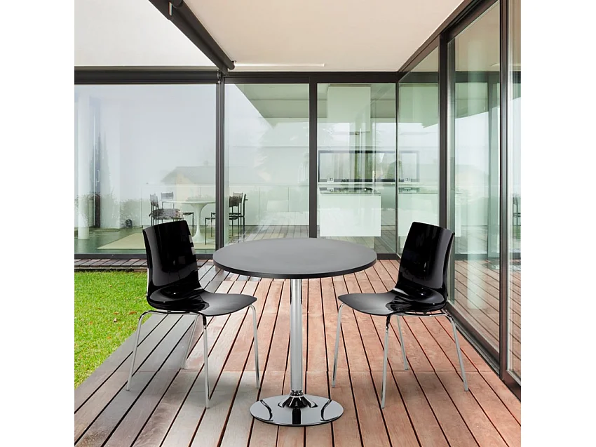 Table Ronde Noire 70x70cm Avec 2 Chaises Colorées Et Transparentes Set Intérieur Bar Café Lollipop Gold - Transparent
