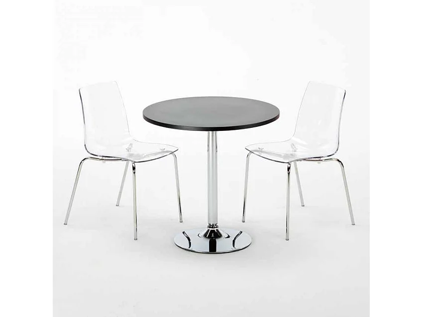 Table Ronde Noire 70x70cm Avec 2 Chaises Colorées Et Transparentes Set Intérieur Bar Café Lollipop Gold - Transparent