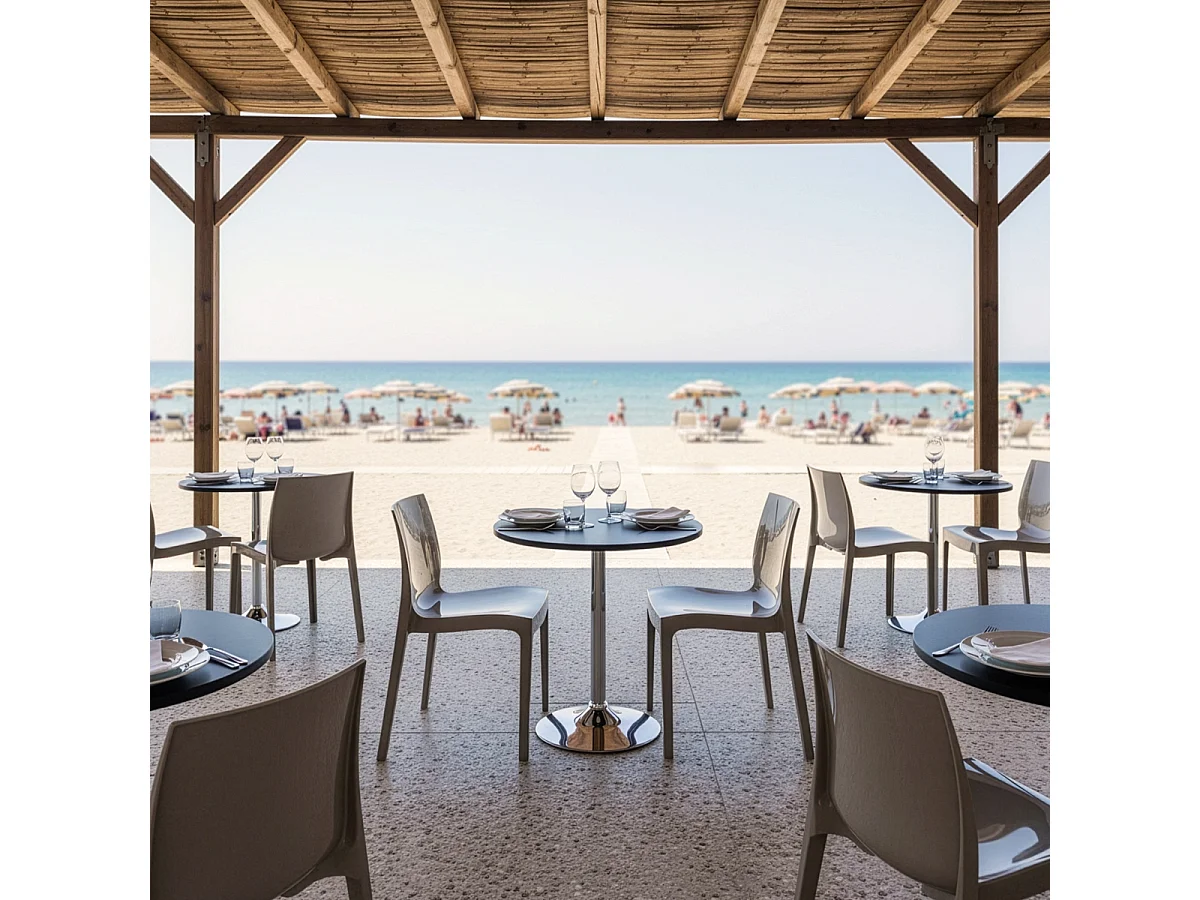 Table Ronde Noire 70x70cm Avec 2 Chaises Colorées Grand Soleil Set Intérieur Bar Café Ice Cosmopolitan - Beige