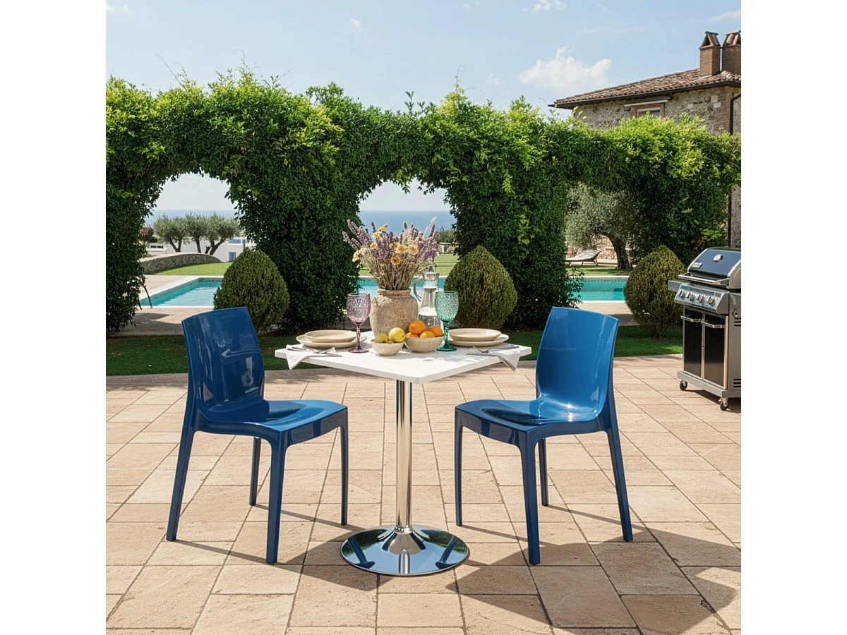 Table Carrée Blanche 70x70cm Avec 2 Chaises Colorées Grand Soleil Set Intérieur Bar Café Ice Cocktail - Bleu