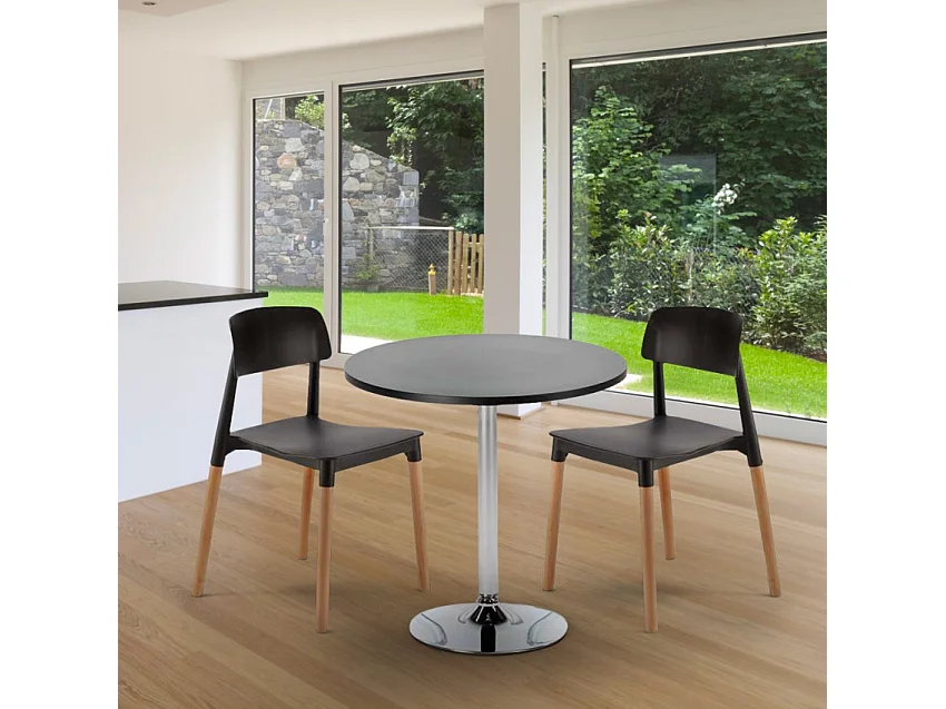 Table Ronde Noire 70x70 et 2 Chaises Colorées Bar Café Barcellona Cosmopolitan - Rouge