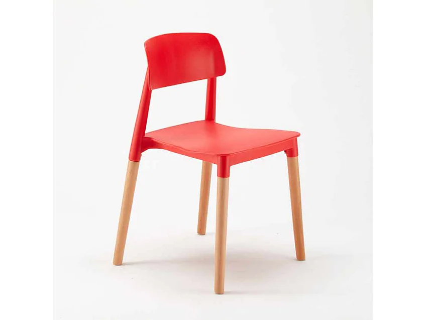 Table Ronde Noire 70x70 et 2 Chaises Colorées Bar Café Barcellona Cosmopolitan - Rouge