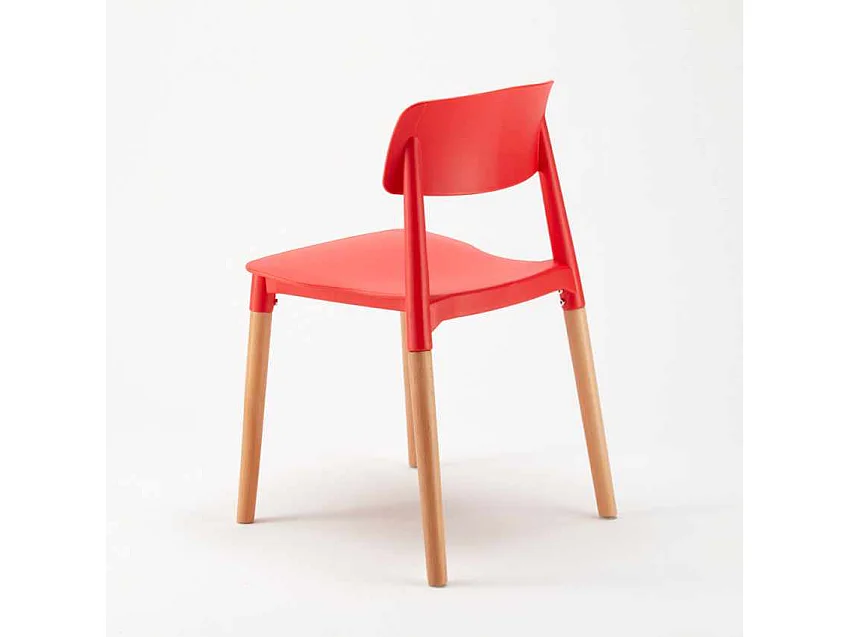 Table Ronde Noire 70x70 et 2 Chaises Colorées Bar Café Barcellona Cosmopolitan - Rouge