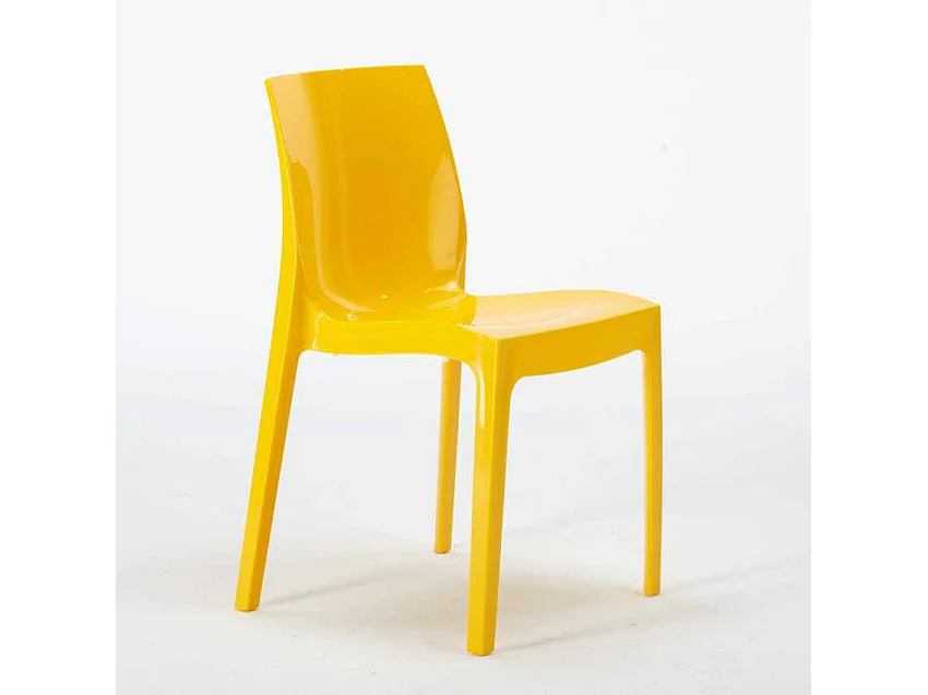 Table Ronde Noire 70x70cm Avec 2 Chaises Colorées Grand Soleil Set Intérieur Bar Café Ice Cosmopolitan - Jaune